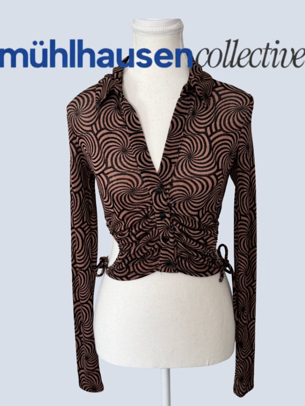 Forever 21 Brown and Black Swirl Long Sleeve Ruched Top